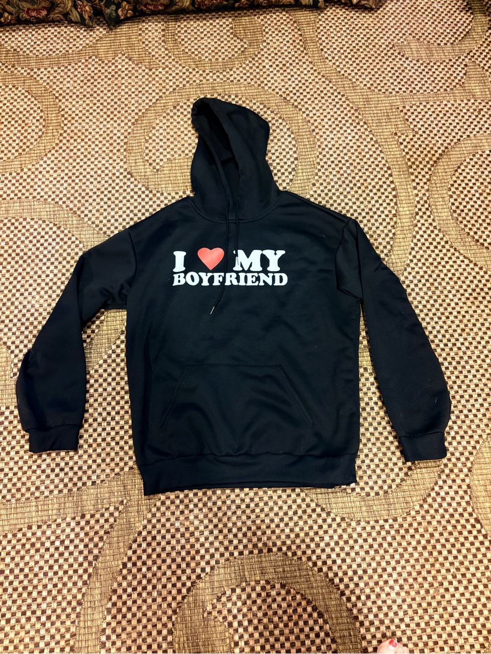SHEIN Black Hoodie with White & Red 'I ♥ MY BOYFRIEND' Print